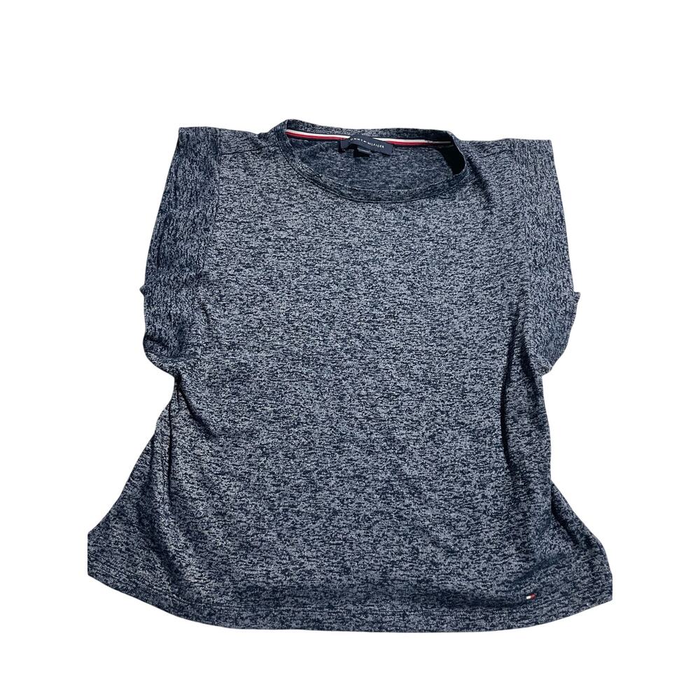 Y2K Tommy Hilfiger Sleeveless Top Shirt Space Dye Crew Neck Womens Medium Blue